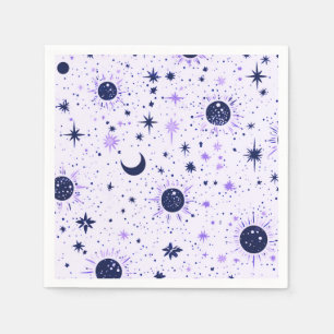Serviette En Papier Soleil Lune Étoiles Noir et Violet Céleste