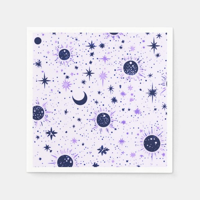Serviette En Papier Soleil Lune Étoiles Noir et Violet Céleste (Devant)