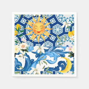 Serviette En Papier soleil méditerranéen, fleurs, citron, moitié lune,
