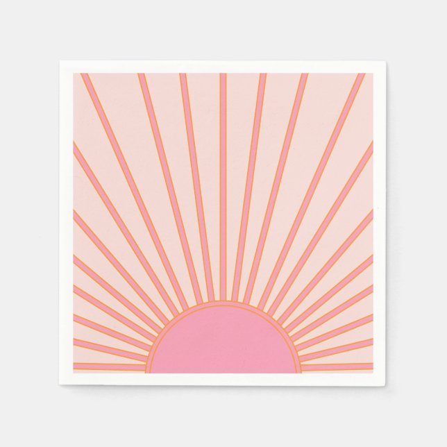 Serviette En Papier Soleil Sunrise rose Abstrait Retro Sunshine (Devant)
