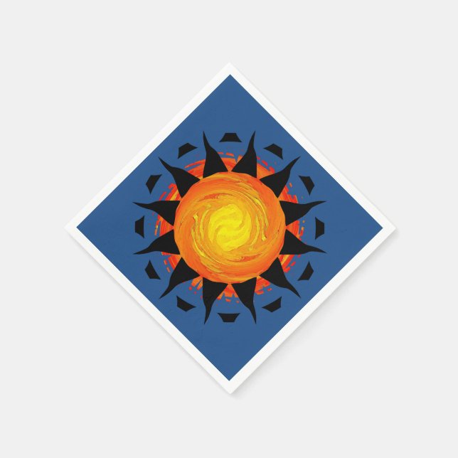 Serviette En Papier Soleil tribal en bleu (Coin)
