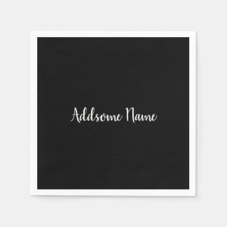 Serviette En Papier Solid Color Modern Basic Black Monogrammed Napkins