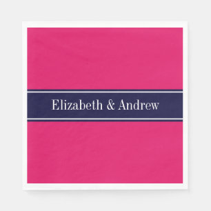 Serviette En Papier Solid Raspberry, Navy Blue Ribbon Nom monogram
