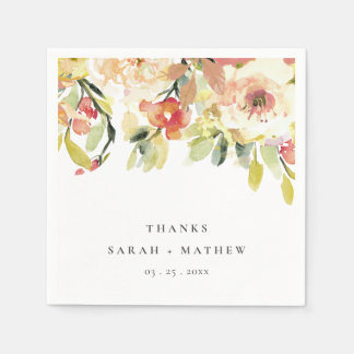 SERVIETTE EN PAPIER SOLIDE PEACH ROSE COULEUR D'EAU FLORALE PERSONNALI