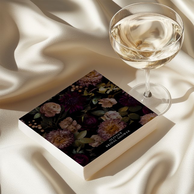 Serviette En Papier Sombre et Maussade Fête de Mariage Florale Dramati (Dark and Moody Romantic Bridal Shower Cocktail Napkins )