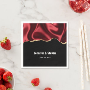 Serviette En Papier Sombre Rouge Glam Wavy Satin Résumé Mariage de con