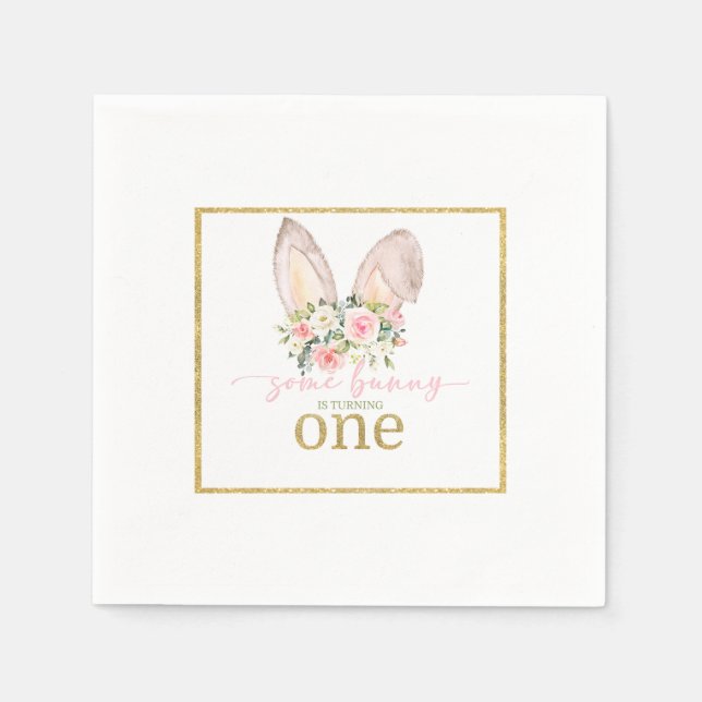 Serviette En Papier Some Bunny a un an (Oreilles de lapin) (Devant)
