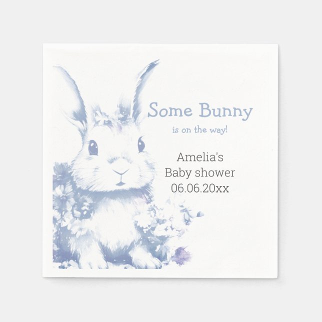 Serviette En Papier Some Bunny is coming Blue Baby Shower  (Devant)