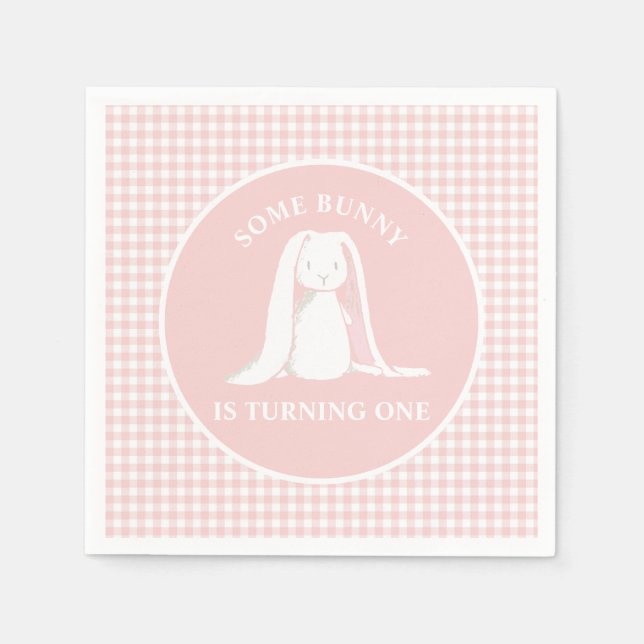 Serviette En Papier Some Bunny is One Anniversaire Rose Gingham (Devant)