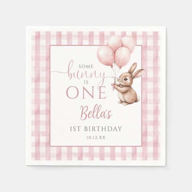 Serviette En Papier Some Bunny Is One Pink Balloons 1st Birthday (Devant)