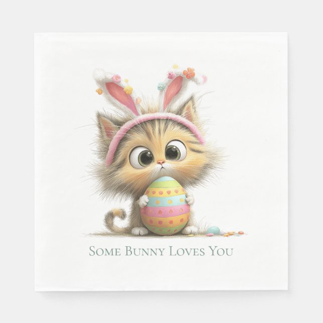 Serviette En Papier Some Bunny Loves You Cute Easter Cat Napkins (Devant)