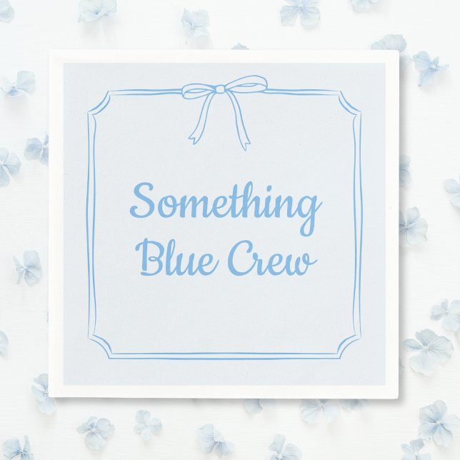 Serviette En Papier Something Blue Équipage à col en cercle personnali (Chic Trendy Bow 'Something Blue Crew' Napkins - Perfect for Bachelorette Parties and Bridal Showers!)