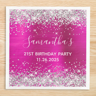 Serviette En Papier Son 21e Anniversaire Paillettes Rose Chaud et Arge