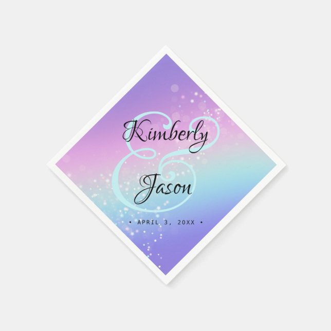 Serviette En Papier Son nom, Script Lettrant Star Bokeh Mariage (Coin)