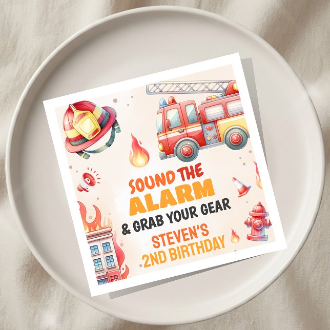 Serviette En Papier Sonnez l'alarme Fête Baby Shower camion de pompier (Créateur téléchargé)