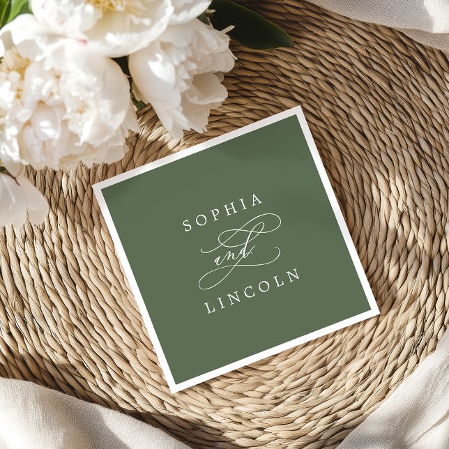 Serviette En Papier SOPHIA Rustique Mariage vert d'olive de bois (SOPHIA Rustic Woodland Olive Green Wedding Napkins)