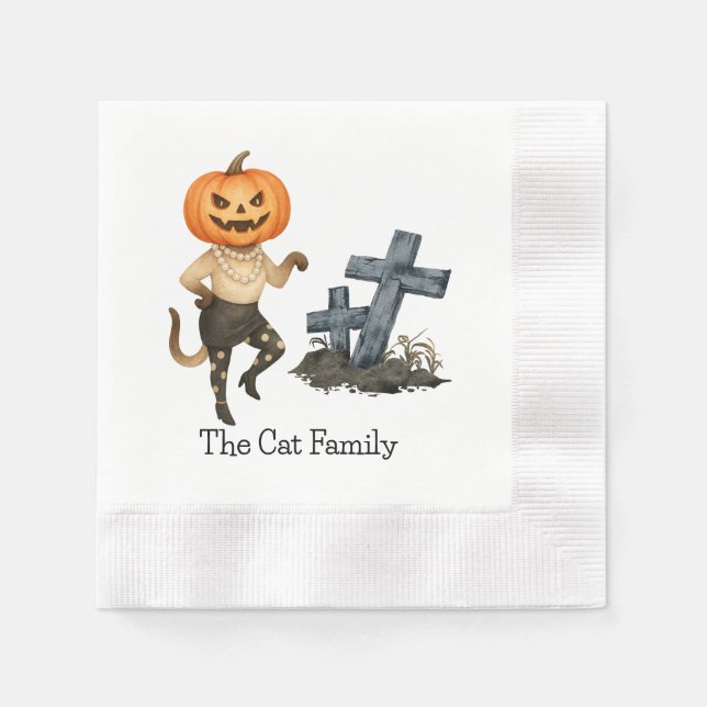 Serviette En Papier Sorcière chat avec citrouille pour soirée Hallowee (Devant)