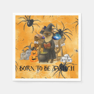 Serviette En Papier Sorcière de chat sur la fête d'Halloween