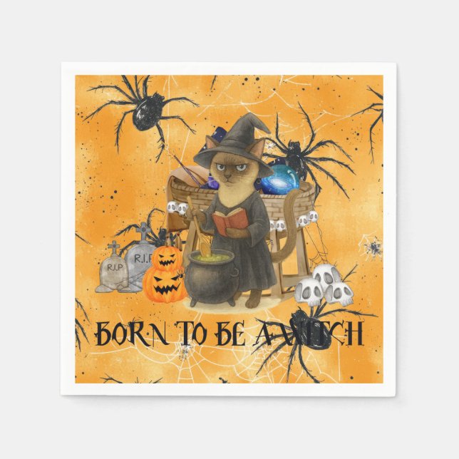 Serviette En Papier Sorcière de chat sur la fête d'Halloween (Devant)
