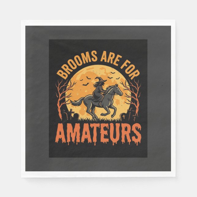 Serviette En Papier Sorcière de Halloween Cavalier Cheval Balais Sont  (Devant)
