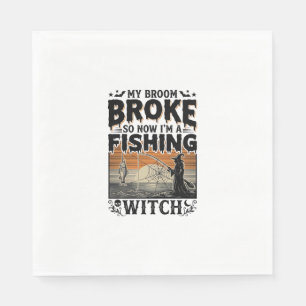 Serviette En Papier Sorcière de pêche Halloween Dessin Vectoriel Vinta
