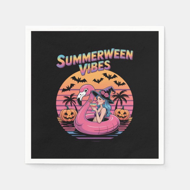 Serviette En Papier Sorcière des vibrations de Summerween Flamant rose (Devant)
