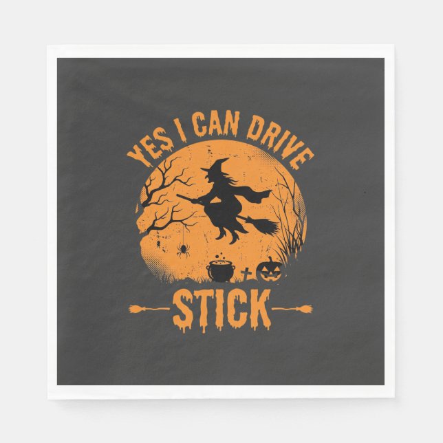 Serviette En Papier Sorcière d'Halloween Drive Stick Graphique_1 (Devant)