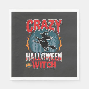 Serviette En Papier Sorcière d'Halloween folle balai volant design d'h