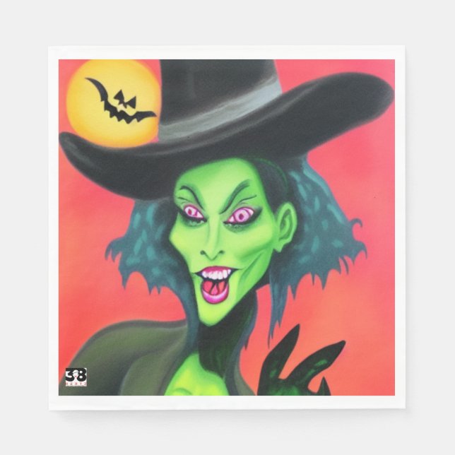 Serviette En Papier Sorcière d'Halloween lunaire (Devant)