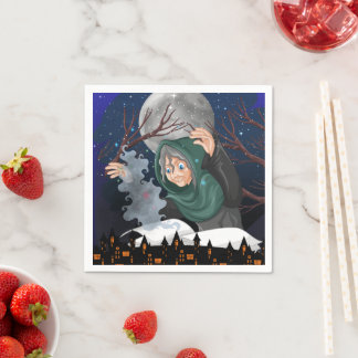 Serviette En Papier Sorcière effrayante & Maison hantée Halloween🌙