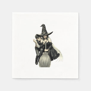 Serviette En Papier Sorcière et garçon d'Halloween : Duo magique sombr