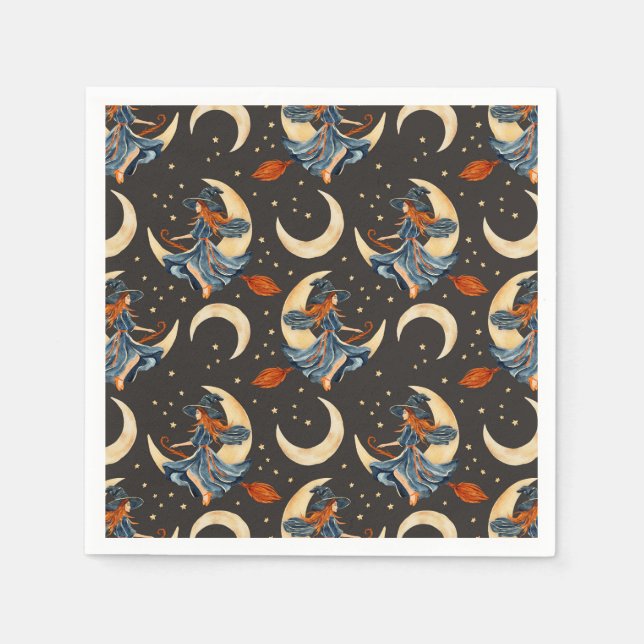 Serviette En Papier Sorcière, Lune et Planètes (Devant)