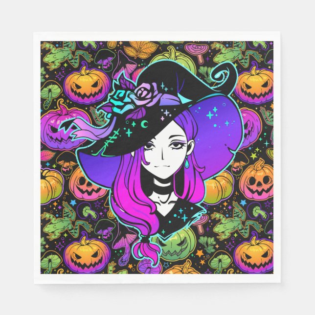Serviette En Papier Sorcière néon Halloween  (Devant)