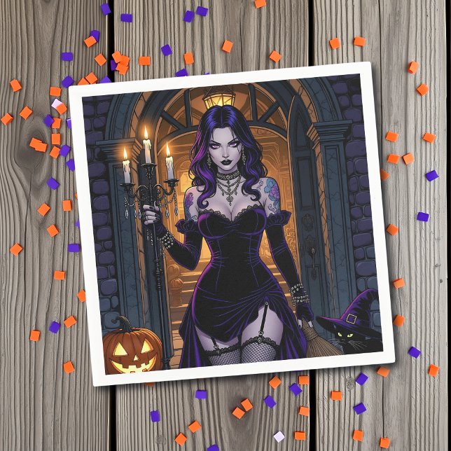 Serviette En Papier Sorcière noire et violette avec Halloween Candelab (Créateur téléchargé)