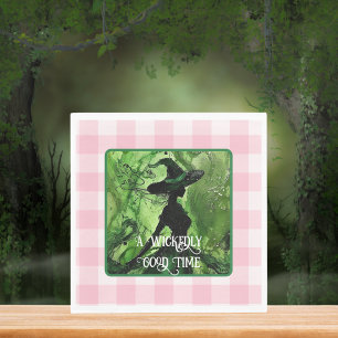 Serviette En Papier Sorcière peinte méchamment bien en gingham vert et