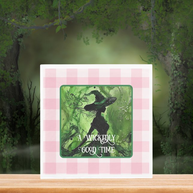 Serviette En Papier Sorcière peinte méchamment bien en gingham vert et (Créateur téléchargé)