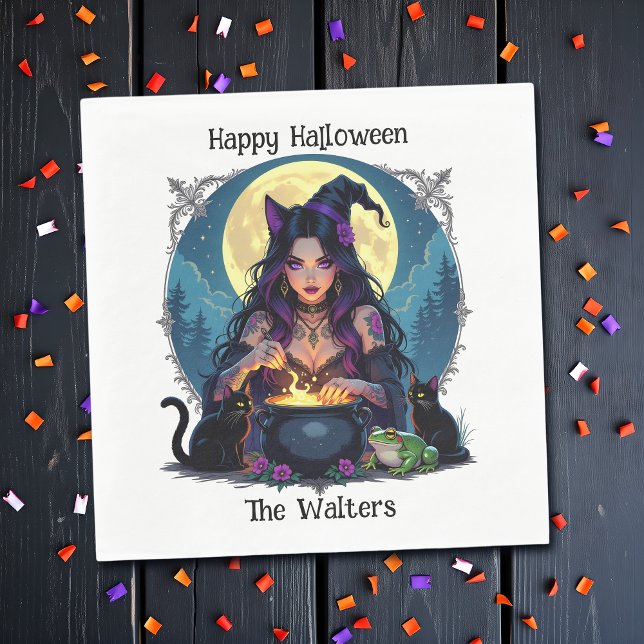 Serviette En Papier Sorcière personnalisée et Halloween Cauldron (Créateur téléchargé)