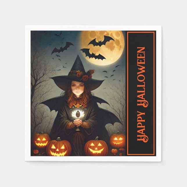 Serviette En Papier Sorcière Pleine lune (Devant)