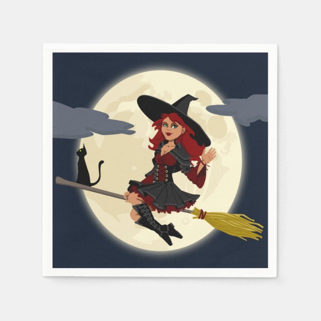 SERVIETTE EN PAPIER SORCIÈRE ROUSSE D'HALLOWEEN (Devant)