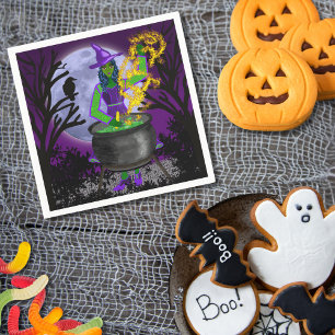 Serviette En Papier Sorcière verte Cauldron Bleu Lune Magique Hallowee