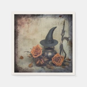 Serviette En Papier Sorcière victorienne vintage Citrouille Roses