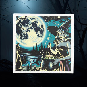 Serviette En Papier Sorcière vintage remportant une fête d'Halloween C