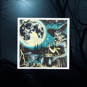 Serviette En Papier Sorcière vintage remportant une fête d'Halloween C