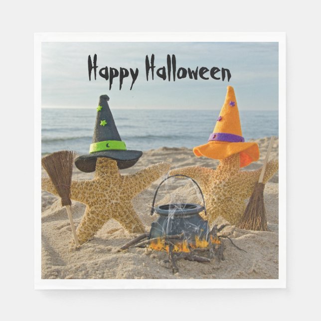 Serviette En Papier Sorcières d'étoiles de plage d'Halloween (Devant)