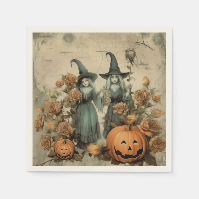 Serviette En Papier Sorcières Victoriennes Fantaisistes Citrouilles Ro (Devant)