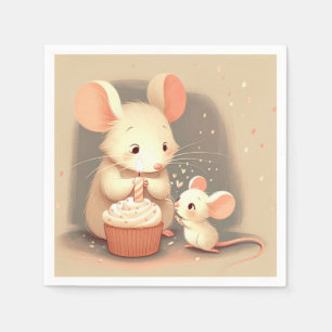 Serviette En Papier Souris Anniversaire Avec Cupcake