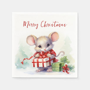 Serviette En Papier Souris aquarelle avec cadeau de Noël