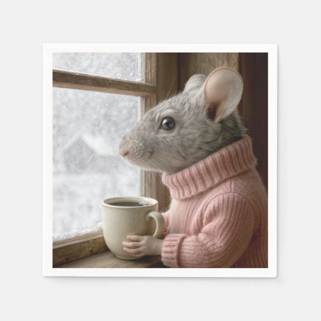Serviette En Papier Souris avec une tasse de café (Devant)