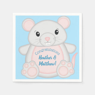 Serviette En Papier Souris Baby shower bleu