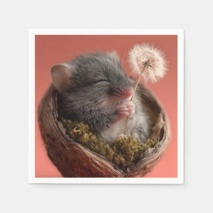 Serviette En Papier Souris bébé adorable dormant dans une coque en noi